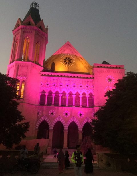 frere hall lit up at night