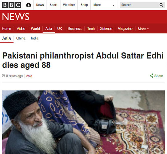 Media pays tributes to Edhi