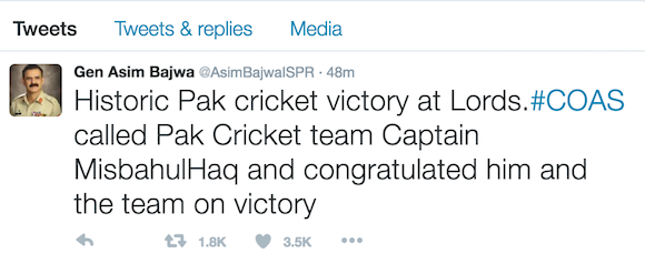 COAS Congrats Pakistan team