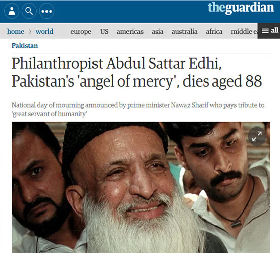 Media pays tributes to Edhi