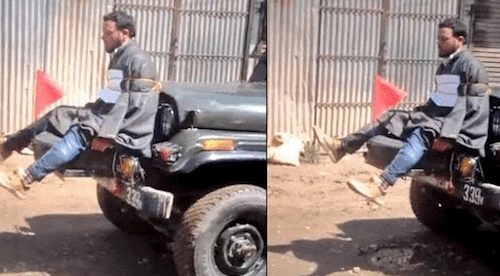 Kashmiri tied up in Army Jeep
