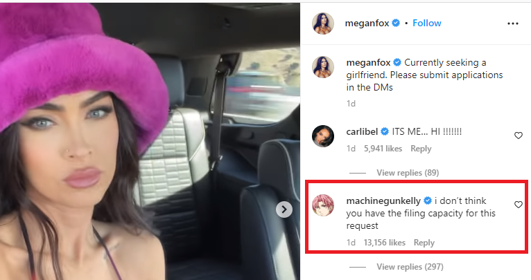 machine Gun Kelly reacts to Megan Fox seeking a girlfriend online