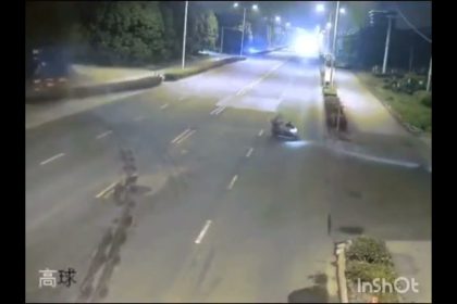 Viral Video: Biker narrowly escapes fatal accident