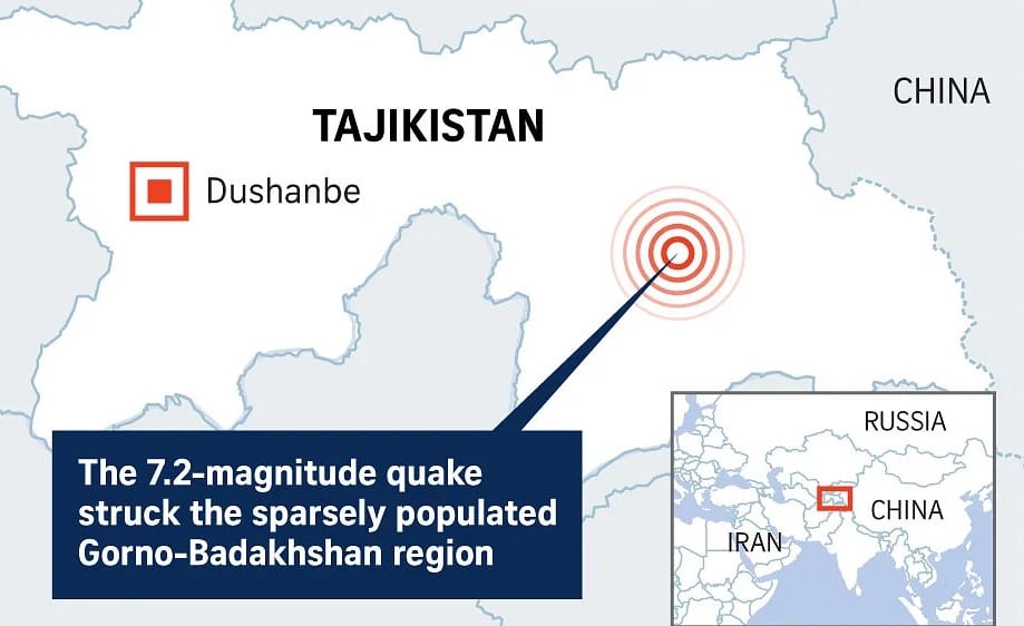 Earthquake Tajikistan, China.