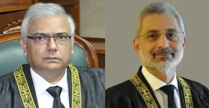 Justice Amin-ud-Din Khan (left) and Justice Qazi Faez Isa.