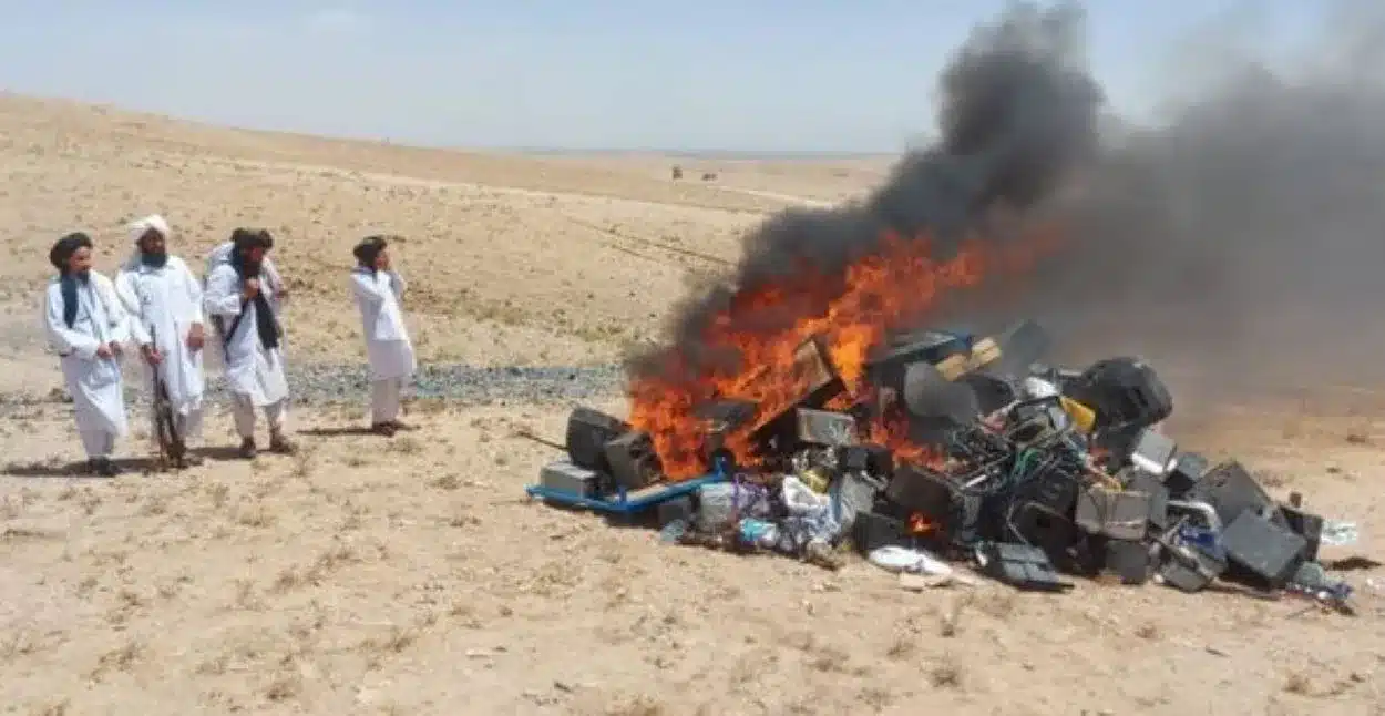 Taliban Burn Piles of Music Instruments