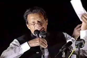Former Pakistani Prime Minister Imran Khan appears in an image associated with the cypher case.