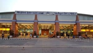 Exterior view of Multan International Airport terminal building in Pakistan.