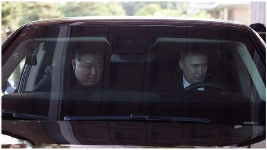 Putin and Kim in a Russian-made Aurus limousine
