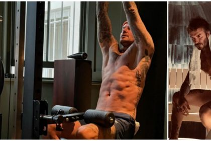 Shirtless workout photo of David Beckham