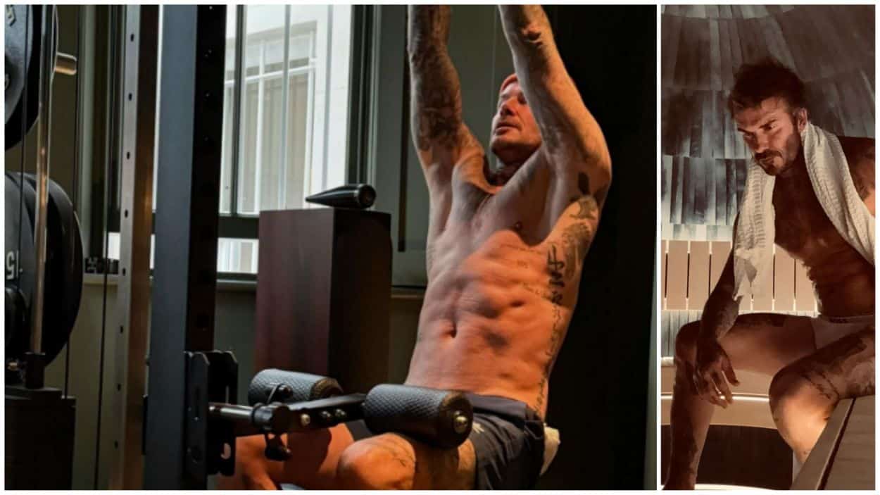 Shirtless workout photo of David Beckham