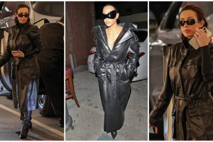 Bianca Censori, copy Kim Kardashian Look in All-Black Leather.