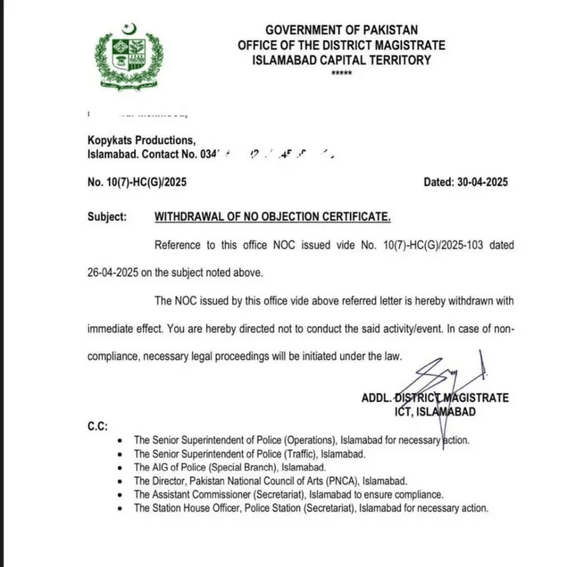 NOC Cancellation of Anwar Maqsood Drama House Arrest