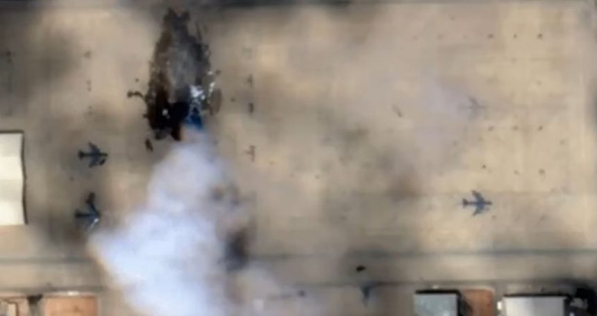 Aerial image showing damage at Prince Sultan Air Base in Saudi Arabia after an Iranian missile and drone strike that wounded several U.S. soldiers.