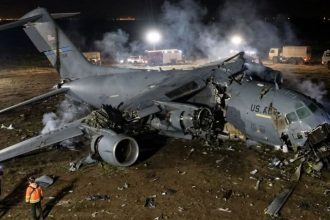 Image released by Iraqi Resistance allegedly depicting a destroyed KC-135 aircraft in western Iraq.