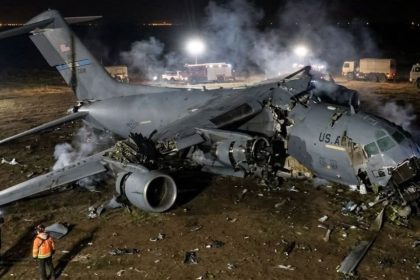 Image released by Iraqi Resistance allegedly depicting a destroyed KC-135 aircraft in western Iraq.