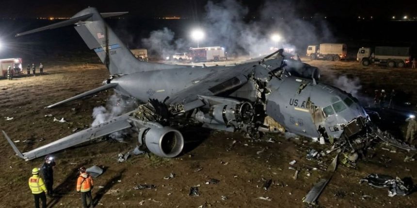 Image released by Iraqi Resistance allegedly depicting a destroyed KC-135 aircraft in western Iraq.