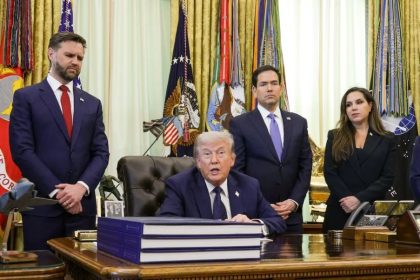 President Trump during a meeting with U.S., Israeli and Lebanese officials in the Oval Office on April 23.