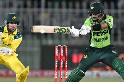 Babar Azam plays a shot during his 94-ball 69 for Pakistan on May 30, 2026.