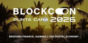 BlockCon Punta Cana 2026 event banner with palm trees at sunset and text about finance, iGaming, and the digital economy.