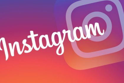 The word “Instagram” appears in large white script over a pink, purple, and orange gradient background with a large Instagram camera icon behind it.