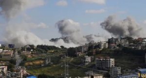 Smoke rise over buildings and hills in southern Lebanon after Israel's latest airstrikes near Nabatieh. Image Credit: Reuters