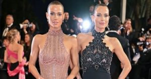 Lady Amelia Spencer and Lady Eliza Spencer pose in embellished gowns at the Cannes Film Festival.