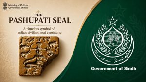 A collage graphic shows the Pashupati Seal heritage message and the Sindh government emblem.