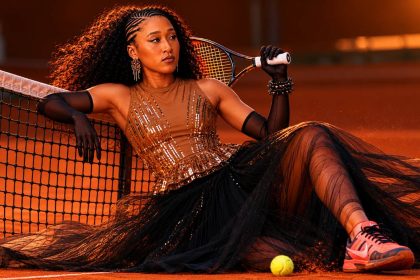 AI-generated tennis fashion portrait inspired by Naomi Osaka’s Roland Garros outfit.