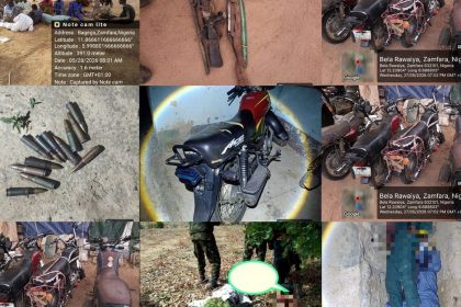 A collage image shows motorcycles, ammunition, weapons and field images from Operation Fansan Yamma in Zamfara, Nigeria.