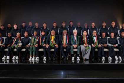 President Cyril Ramaphosa seated with the South Africa World Cup squad ahead of the FIFA World Cup 2026.