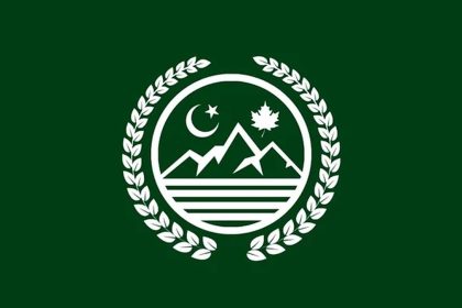 Official emblem of the Azad Jammu and Kashmir Government on a green background.