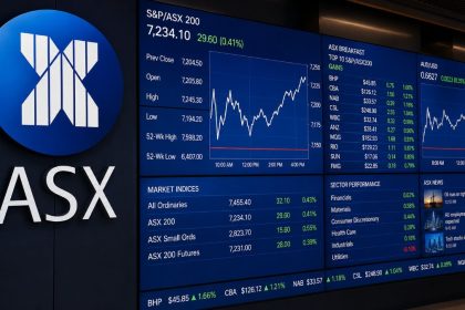 ASX market display showing S&P/ASX 200 charts, prices and sector performance.