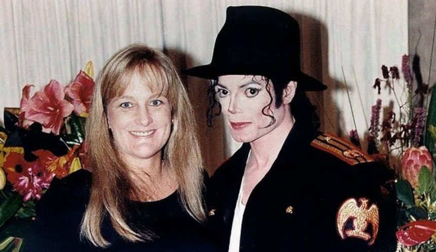 Debbie Rowe in Palmdale, California, shown beside an archival photo with Michael Jackson from 1996.