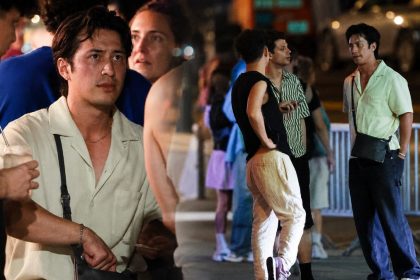 ALT Text: Canadian actor Hudson Williams seen with friends during a night out in New York City on June 27.