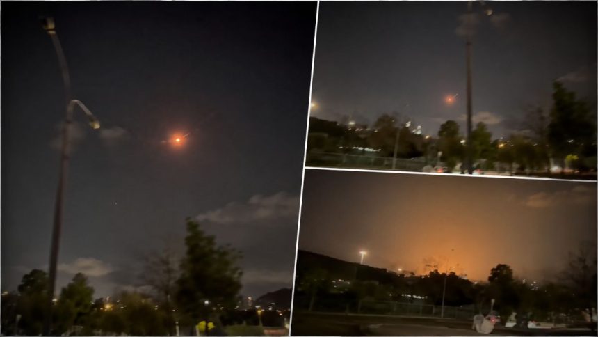 Night sky over a city after Iran said it targeted U.S. bases in Kuwait and Bahrain with missiles and drones.
