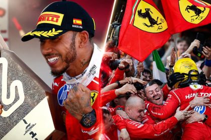 Lewis Hamilton Ferrari Win at the Barcelona-Catalunya Formula One Grand Prix podium.