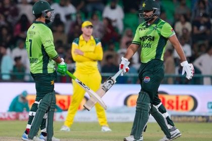 Pakistan cricketers walk together during the third ODI against Australia in Lahore on June 4, 2026.