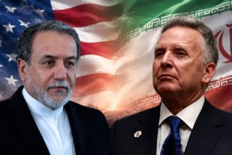 Steve Witkoff and Abbas Araghchi shown with US and Iranian off for US-Iran talks in Switzerland