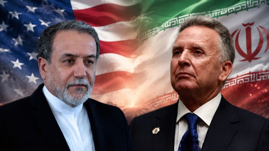 Steve Witkoff and Abbas Araghchi shown with US and Iranian off for US-Iran talks in Switzerland