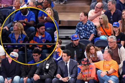 Sydney Sweeney and Scooter Braun sit courtside behind Taylor Swift at a Knicks-Spurs NBA Finals game.
