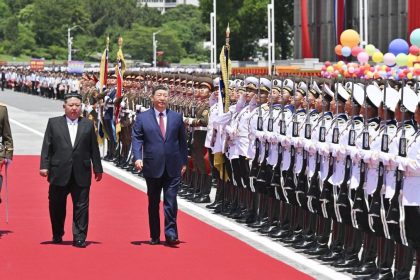 Chinese President Xi Jinping is welcomed in Pyongyang on Monday as he arrives for a state visit to North Korea.
