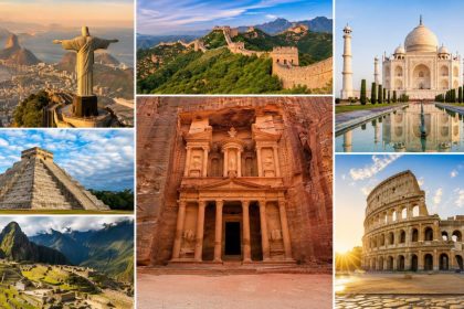 Seven Wonders of the World landmarks collage