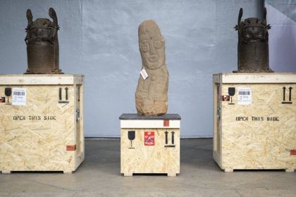 Commemorative heads of Oba Osemwende displayed at the National Museum in Lagos after their return from Zurich museums.