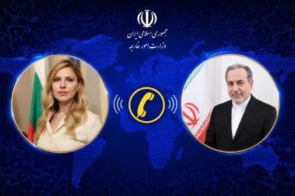 collage featuring Bulgarian counterpart Velislava Petrova and Iranian Foreign Minister Abbas Araghchi connected by a phone call graphic.