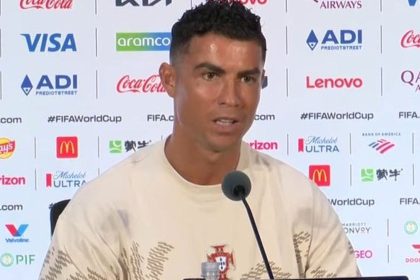 Cristiano Ronaldo speaks at Dallas Cowboys stadium before his last World Cup as Portugal captain.