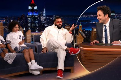 DJ Khaled with his sons on The Tonight Show.