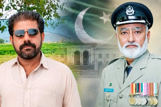 DSP Murad Bugti in official uniform alongside his guard, Constable Rasool Baksh, in a collage.
