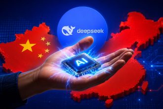 DeepSeek AI chip representing China artificial intelligence and semiconductor technology.