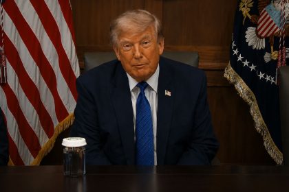 U.S. President Donald Trump addresses members of the media during a meeting in Maryland on July 31, 2026.